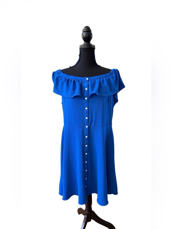 Roz & Ali Dresses & Skirts - Roz & Ali Shoulder Ruffle Button-Front Royal Blue Dress Size 16